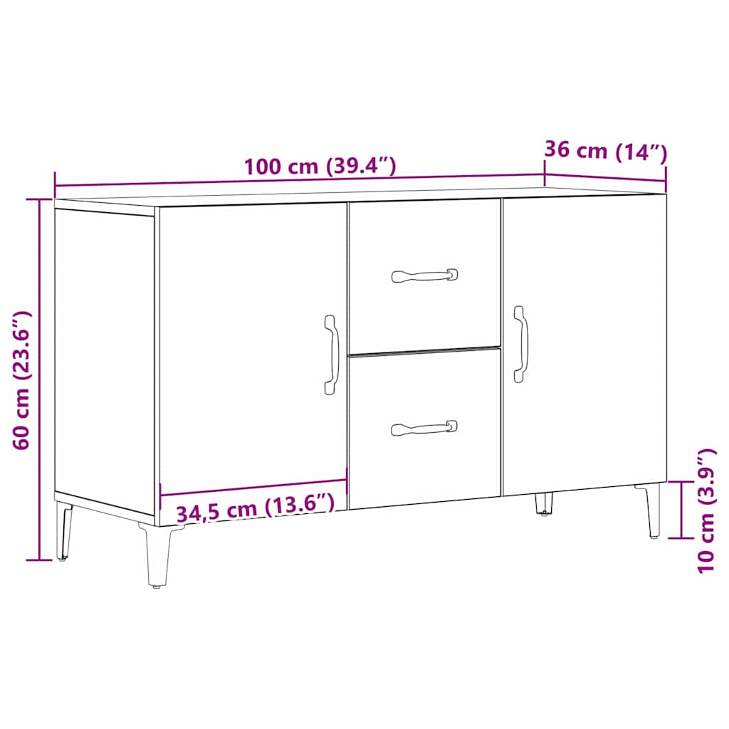 Serviesskap Med Skuff Svart Eik 100 X 36 X 60 Cm Konstruert Tre