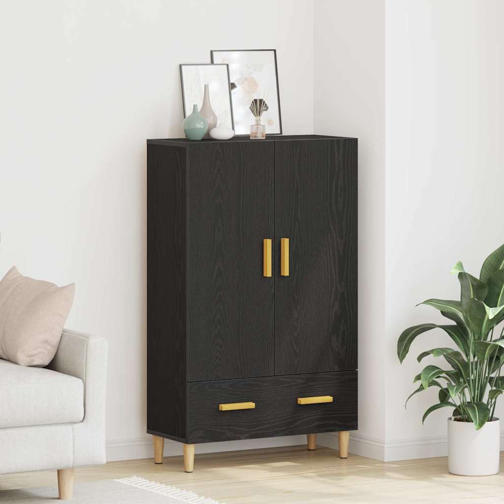 Høyskap Med Skuff Svart Eik 70 X 31 X 115 Cm Konstruert Tre