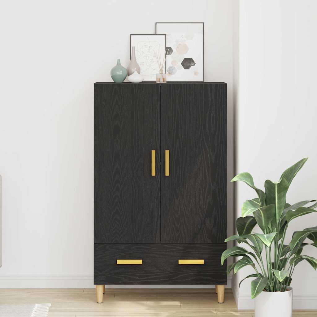 Høyskap Med Skuff Svart Eik 70 X 31 X 115 Cm Konstruert Tre