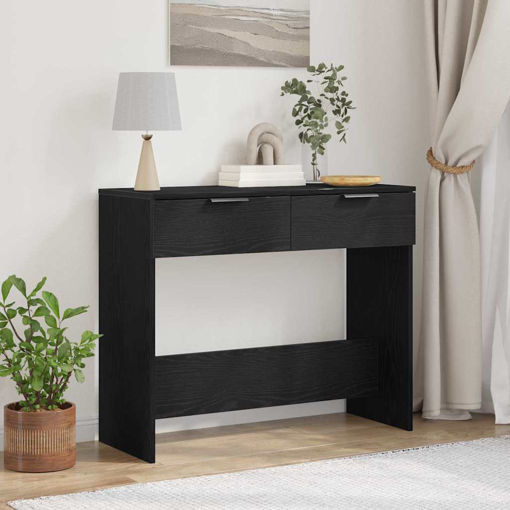 Konsollbord Med Skuff Svart Eik 30 X 36 X 75 Cm Konstruert Tre