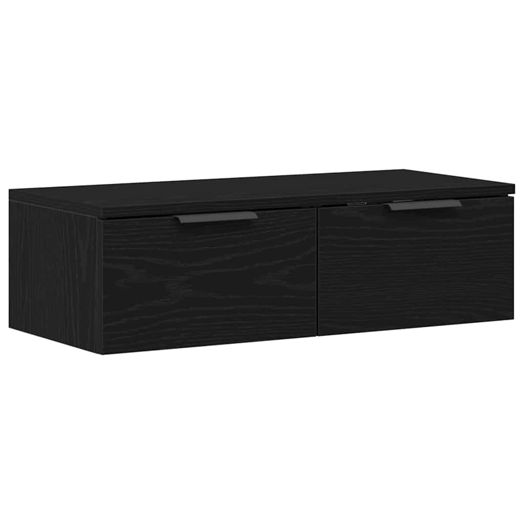 Veggskap Med Skuff Svart Eik 68 X 30 X 20 Cm Konstruert Tre
