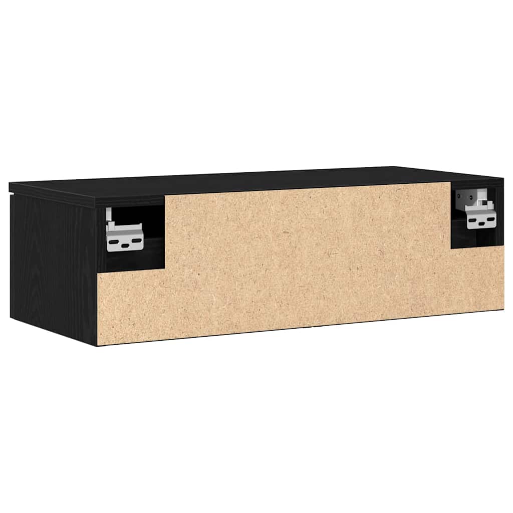 Veggskap Med Skuff Svart Eik 68 X 30 X 20 Cm Konstruert Tre