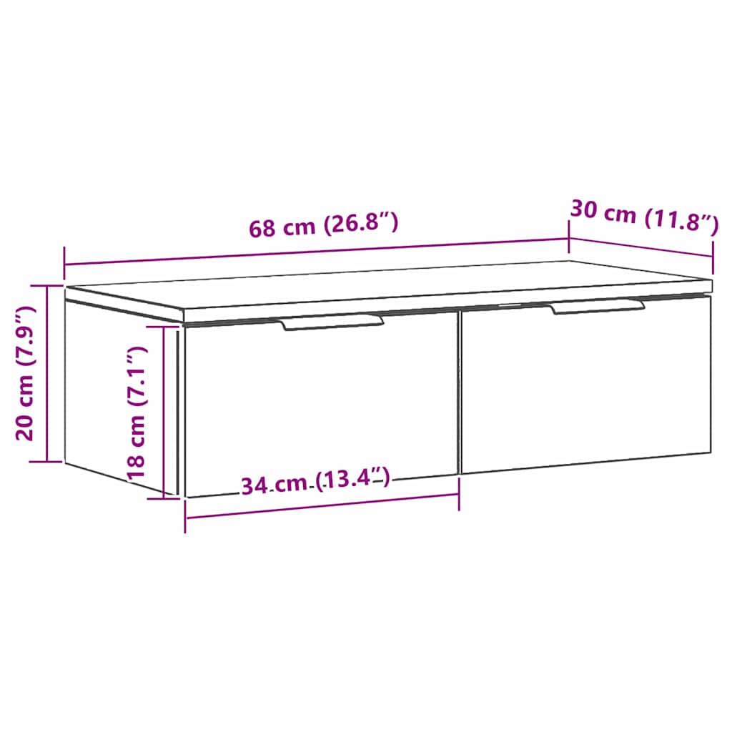 Veggskap Med Skuff Svart Eik 68 X 30 X 20 Cm Konstruert Tre