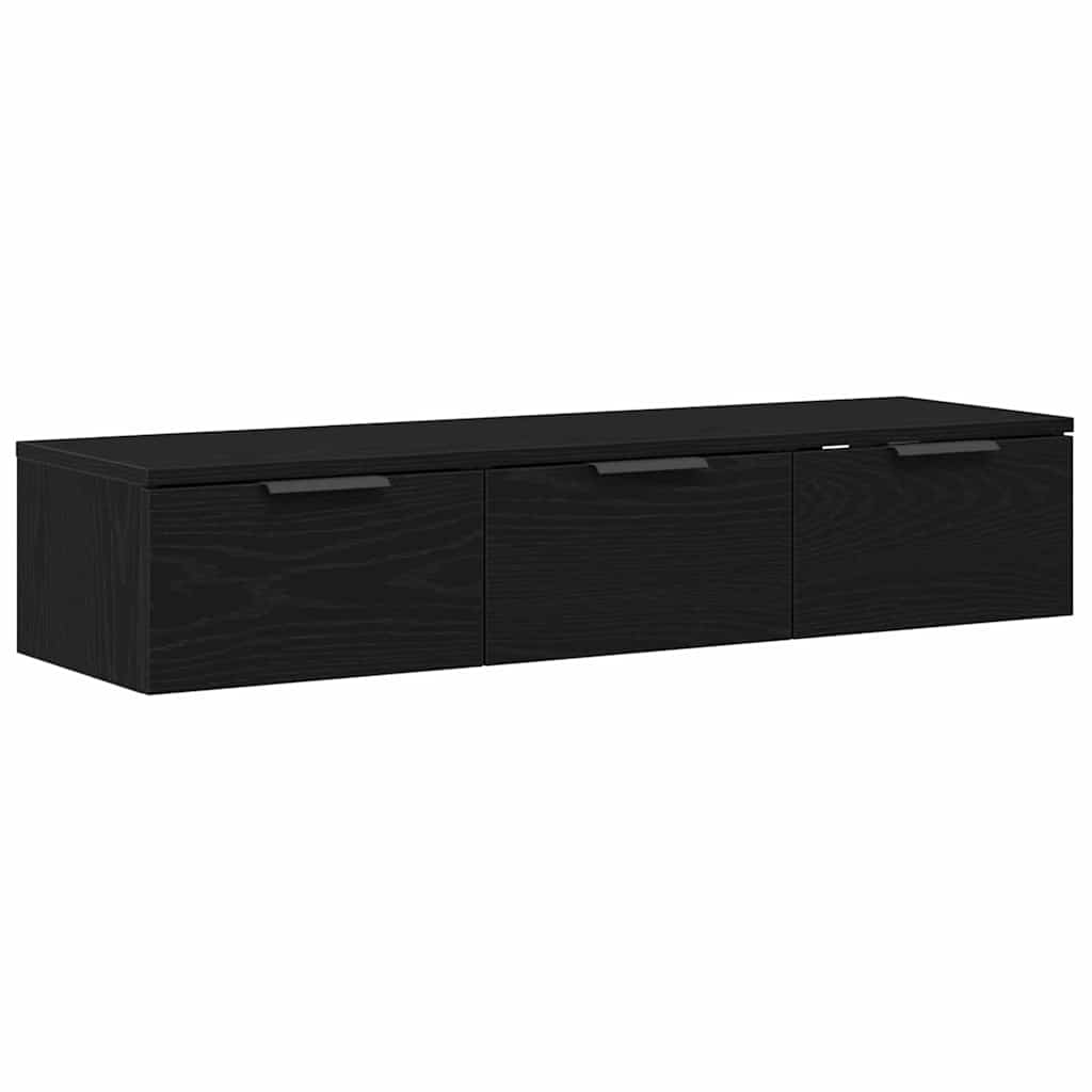 Veggskap Med Skuff Svart Eik 102 X 30 X 20 Cm Konstruert Tre