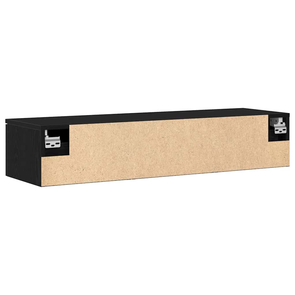 Veggskap Med Skuff Svart Eik 102 X 30 X 20 Cm Konstruert Tre