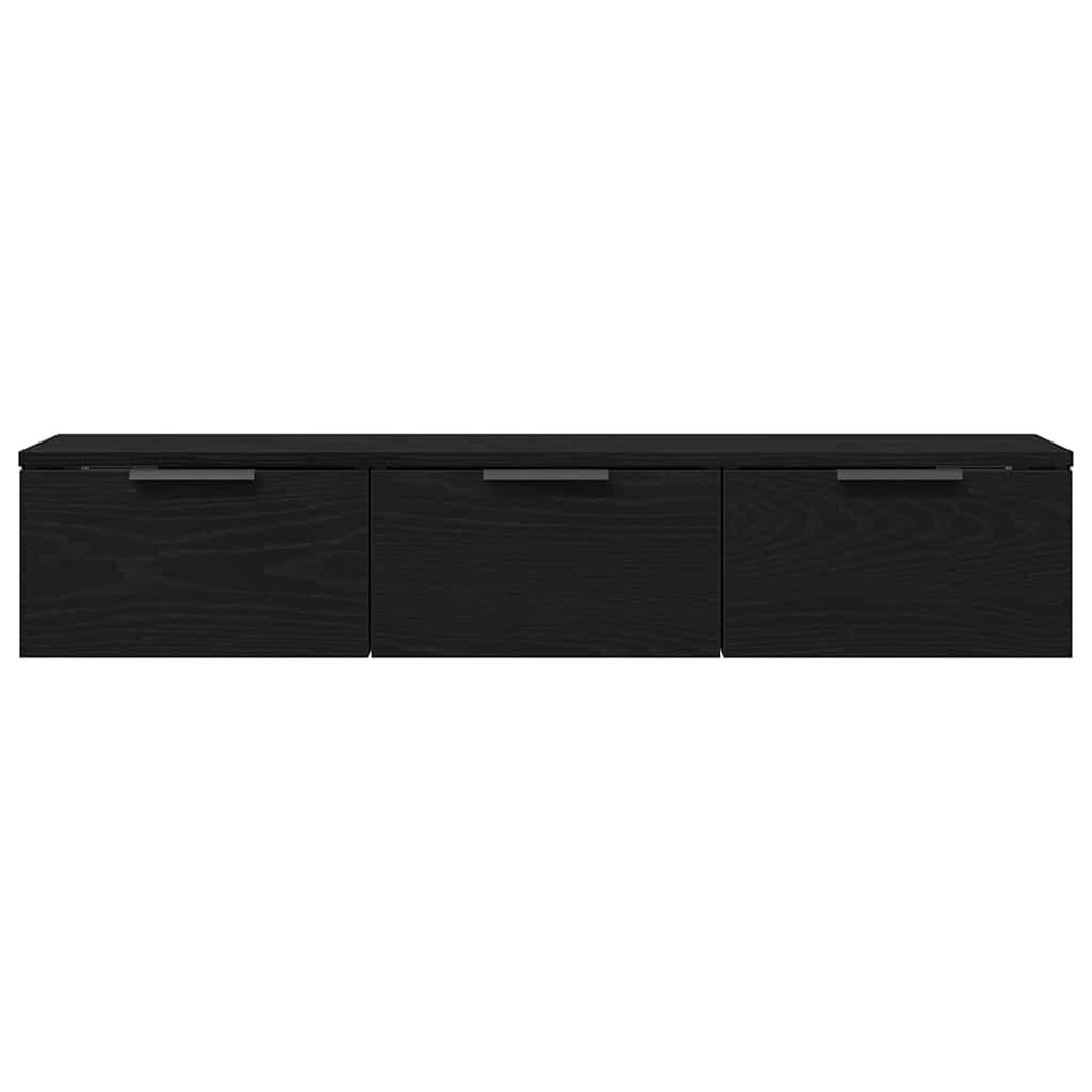 Veggskap Med Skuff Svart Eik 102 X 30 X 20 Cm Konstruert Tre