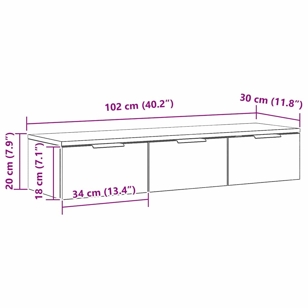 Veggskap Med Skuff Svart Eik 102 X 30 X 20 Cm Konstruert Tre
