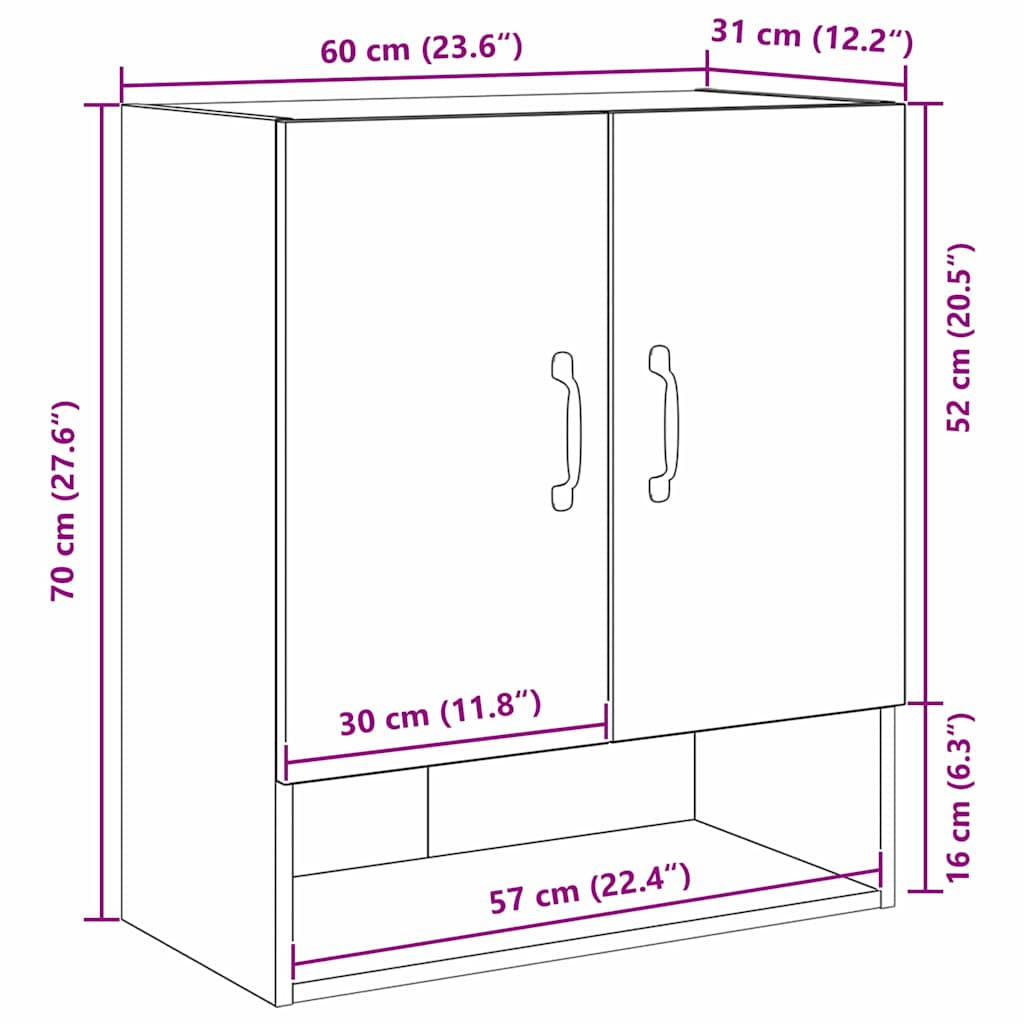 Veggskap Svart Eik 60 X 30 X 70 Cm Konstruert Tre