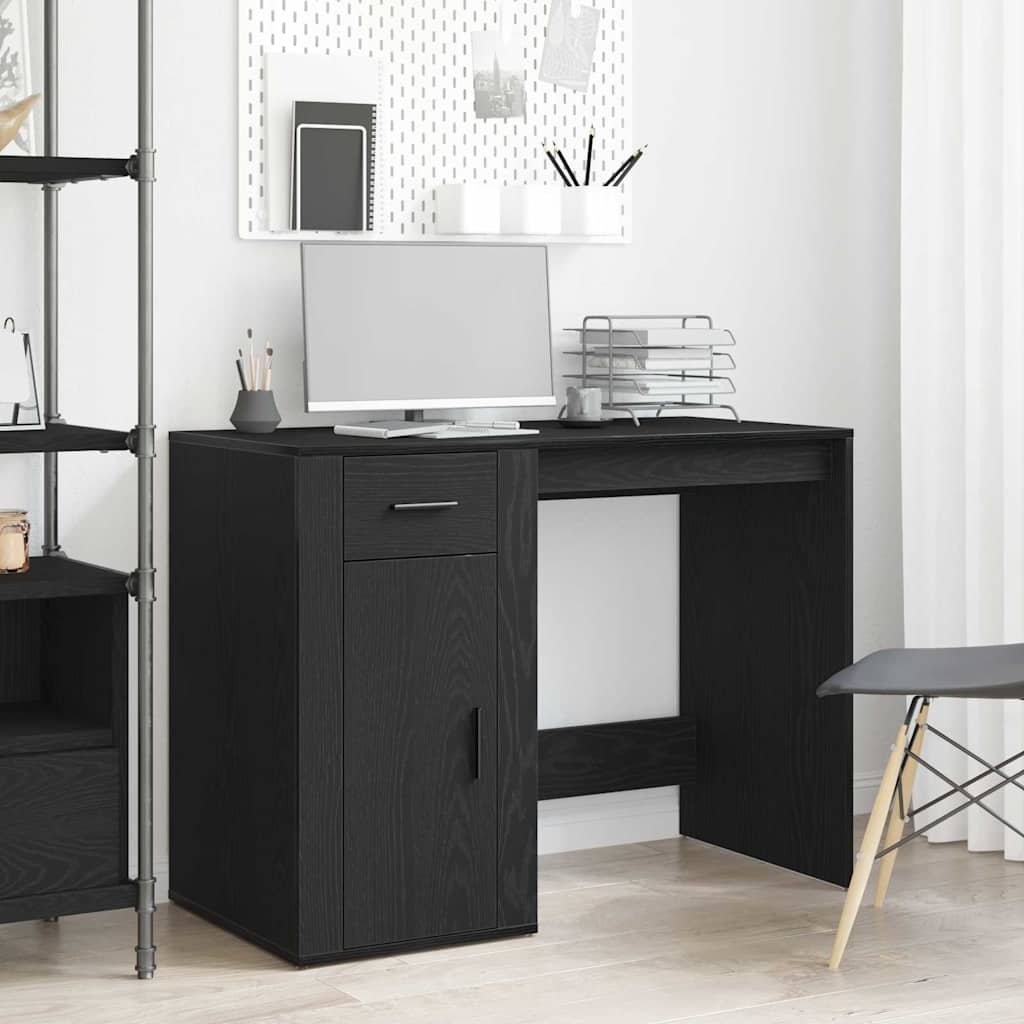 Skrivebord Med Skuff Svart Eik 100 X 49 X 74 Cm Konstruert Tre