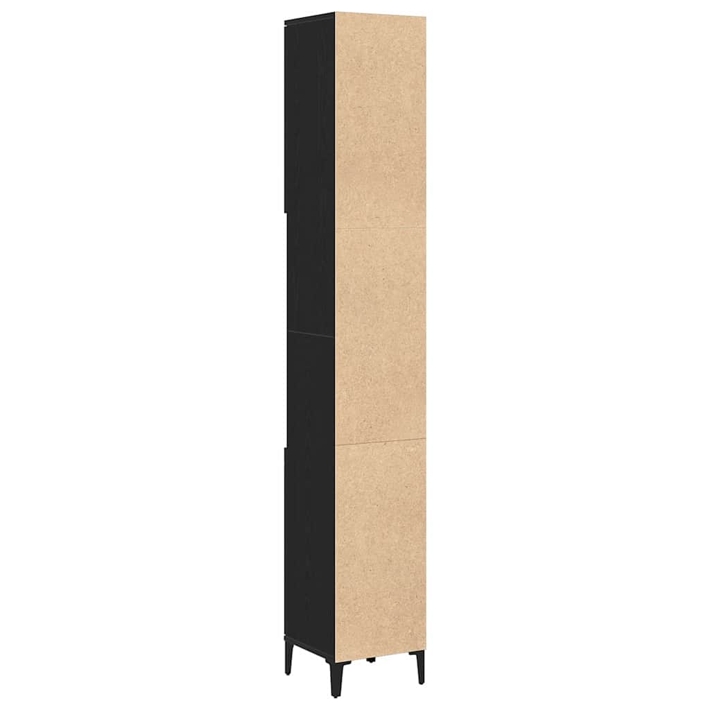 Baderomsskap Med Dør Svart Eik 30 X 30 X 190 Cm Konstruert Tre