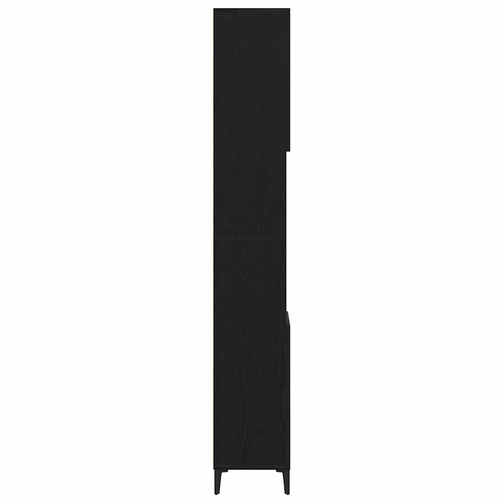 Baderomsskap Med Dør Svart Eik 30 X 30 X 190 Cm Konstruert Tre