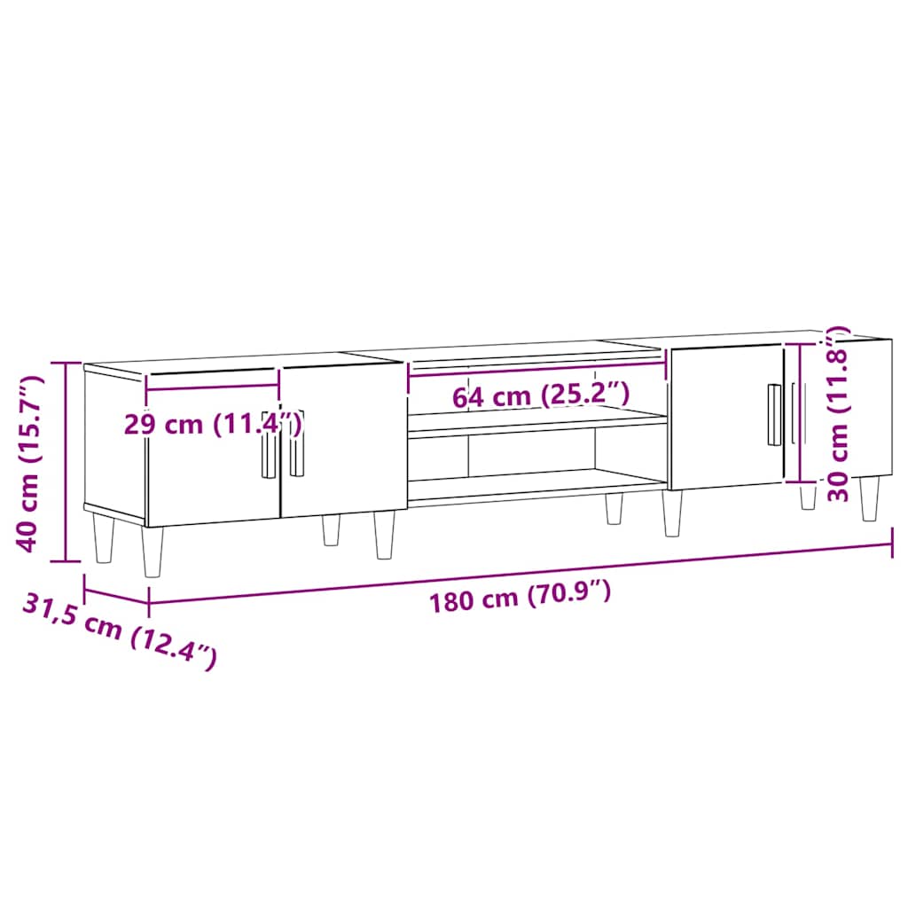 Tv-Skap Svart Eik 180 X 31,5 X 40 Cm Konstruert Tre