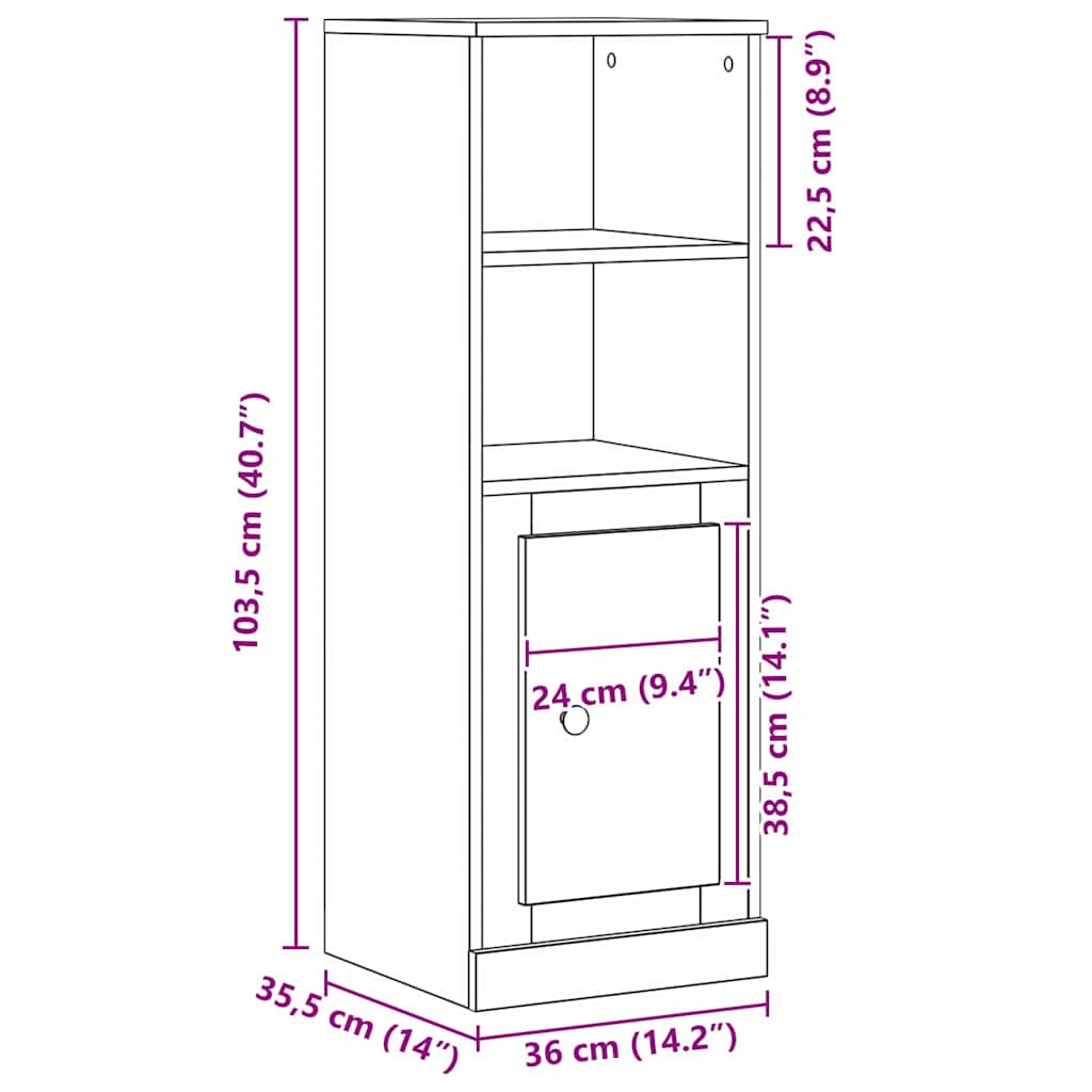 Highboard Svart Eik 36 X 35.5 X 103.5 Cm Konstruert Tre