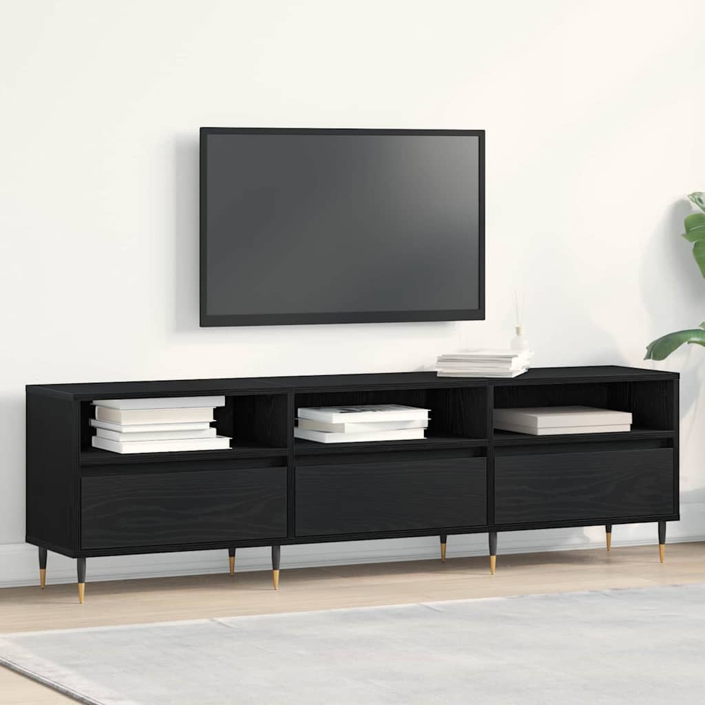 Tv-Skap Med Skuff Svart Eik 150 X 30 X 44,5 Cm Konstruert Tre