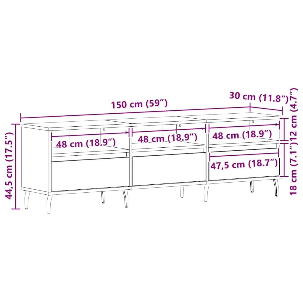 Tv-Skap Svart Eik 150 X 30 X 44,5 Cm Konstruert Tre
