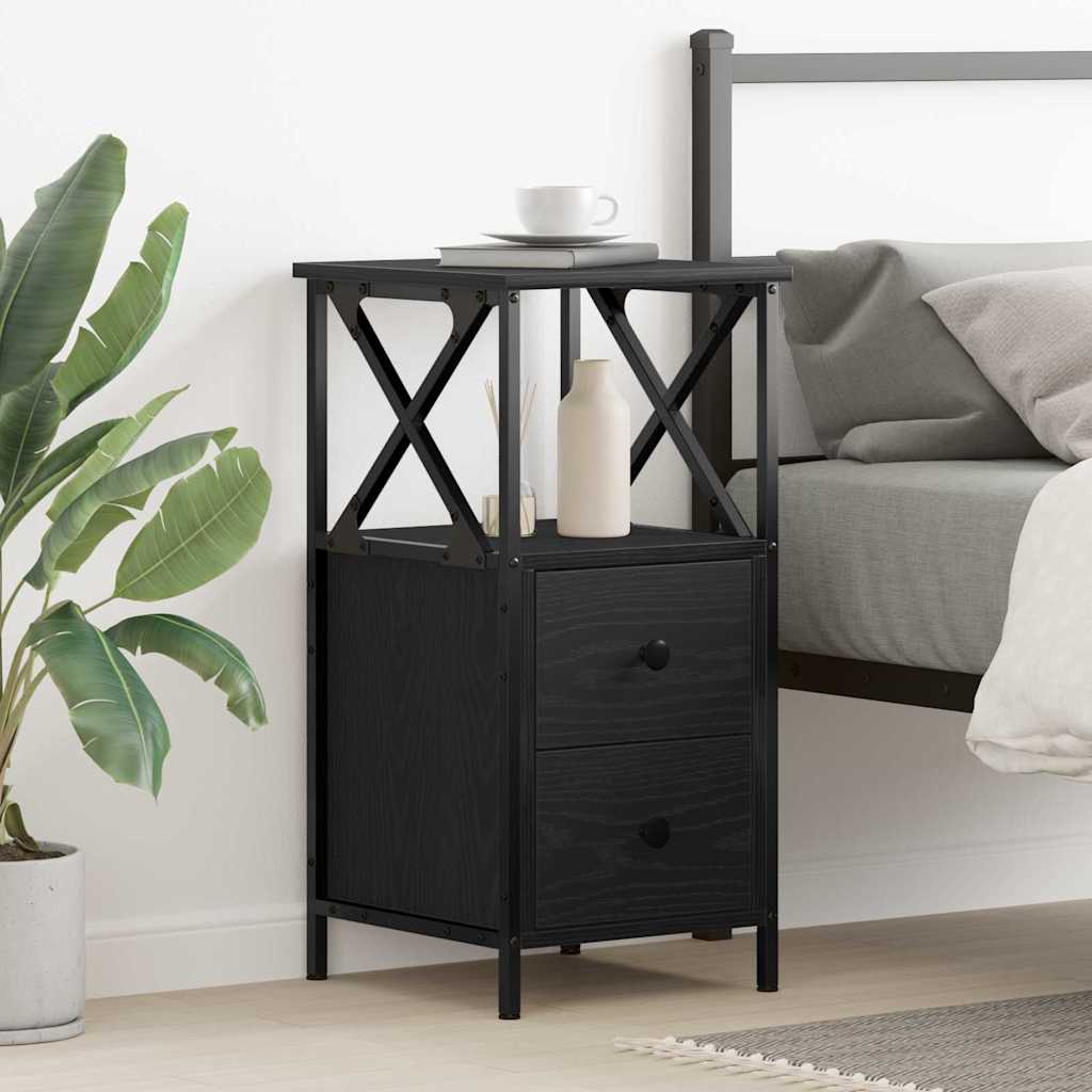 Nattbordskap Svart Eik 34 X 35,5 X 70 Cm Konstruert Tre