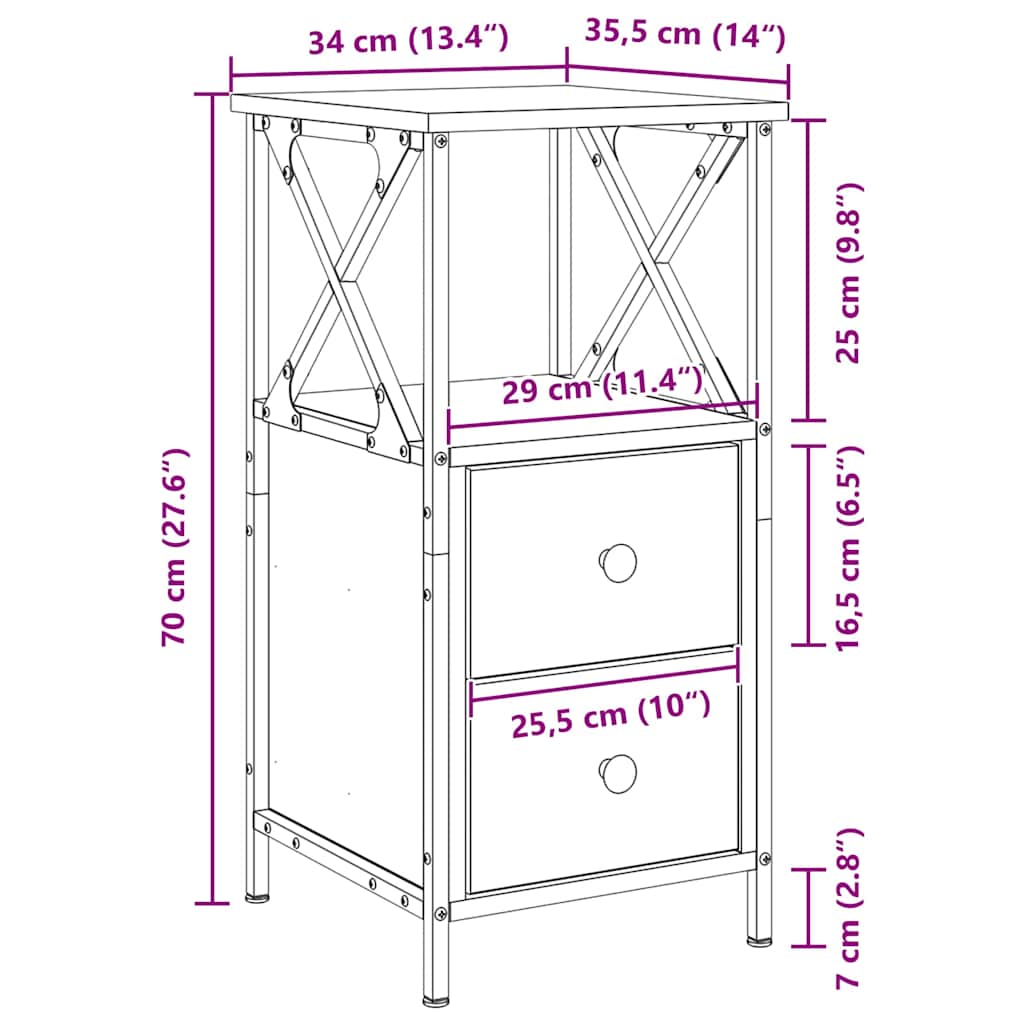 Nattbordskap Svart Eik 34 X 35,5 X 70 Cm Konstruert Tre