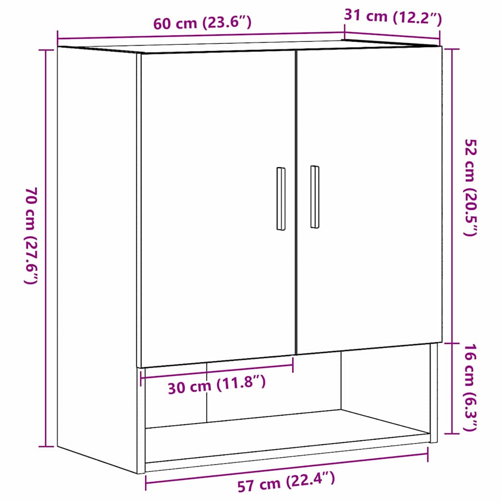 Veggskap Veggmontert Svart Eik 60 X 31 X 70 Cm Konstruert Tre