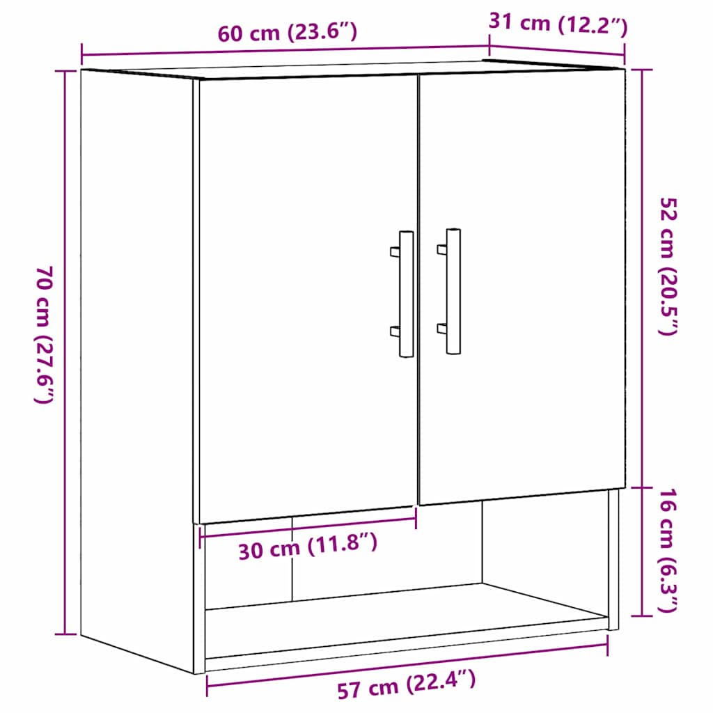 Veggskap Veggmontert Svart Eik 60 X 31 X 70 Cm Konstruert Tre