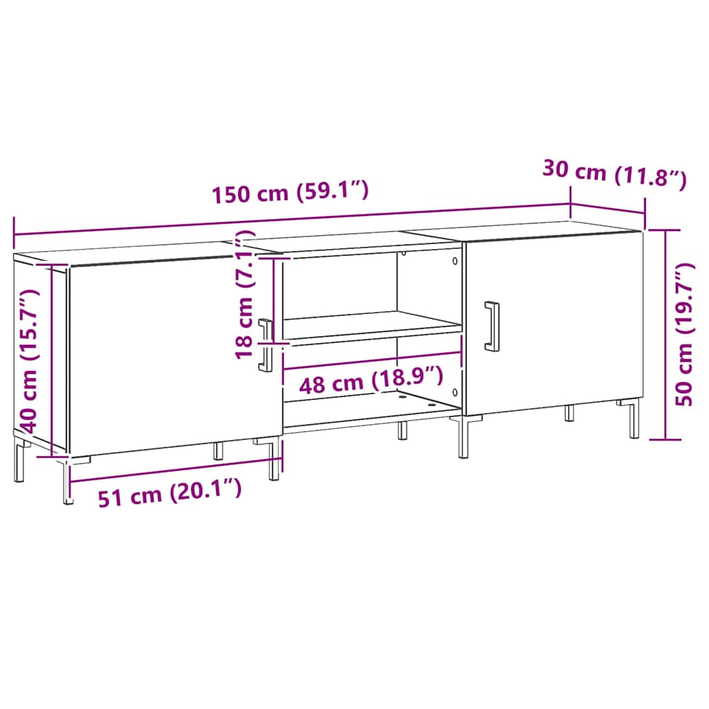 Tv-Benksett Svart Eik 150 X 30 X 50 Cm Konstruert Tre