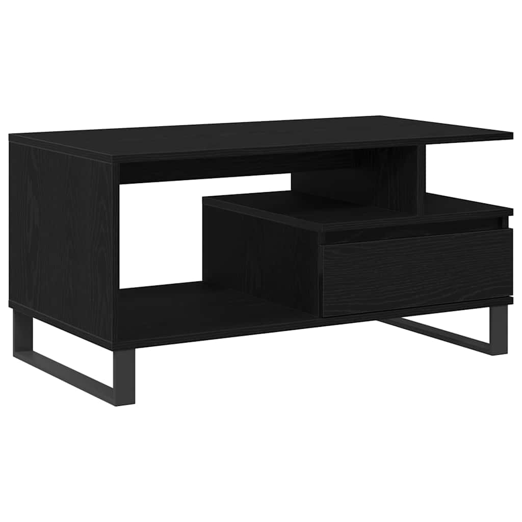 Kaffebord Med Skuff Svart Eik 90 X 49 X 45 Cm Konstruert Tre