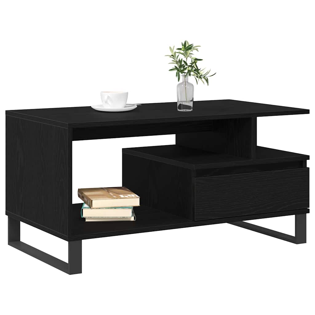 Kaffebord Med Skuff Svart Eik 90 X 49 X 45 Cm Konstruert Tre