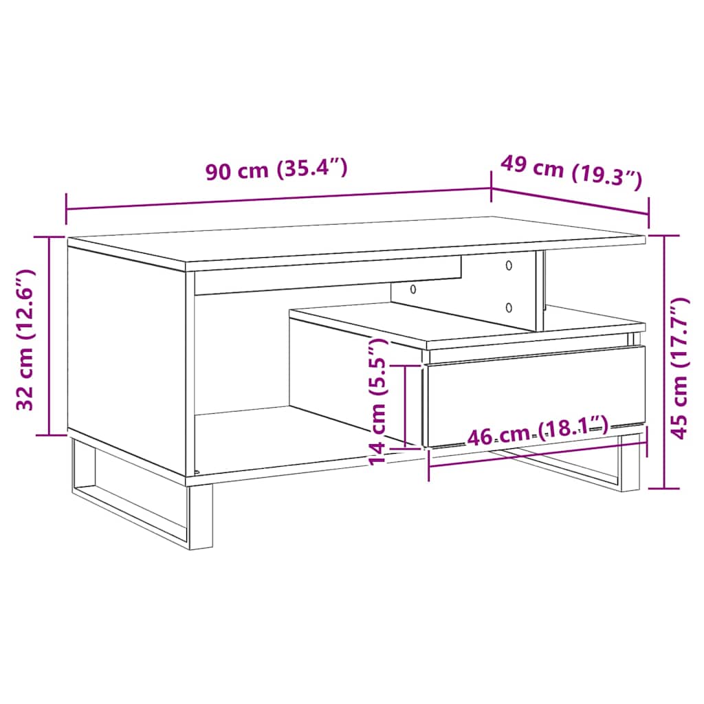 Kaffebord Med Skuff Svart Eik 90 X 49 X 45 Cm Konstruert Tre