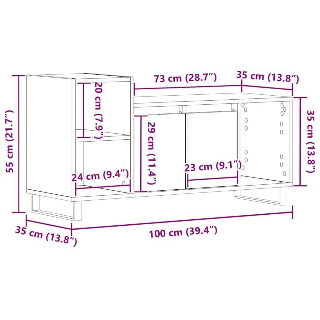 Tv-Benksett Svart Eik 100 X 35 X 55 Cm Konstruert Tre