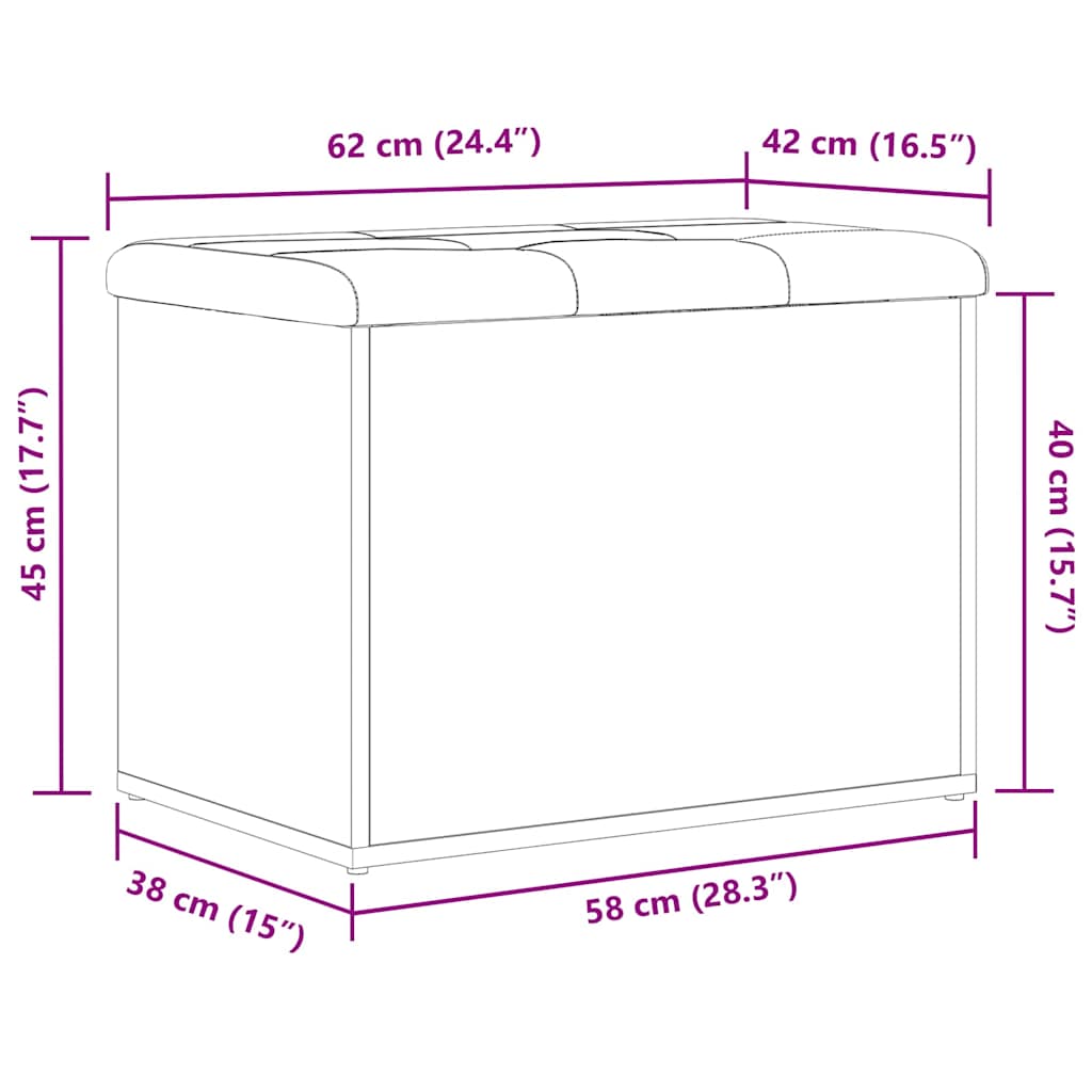 Oppbevaringsbenk Svart Eik 62 X 42 X 45 Cm Konstruert Tre