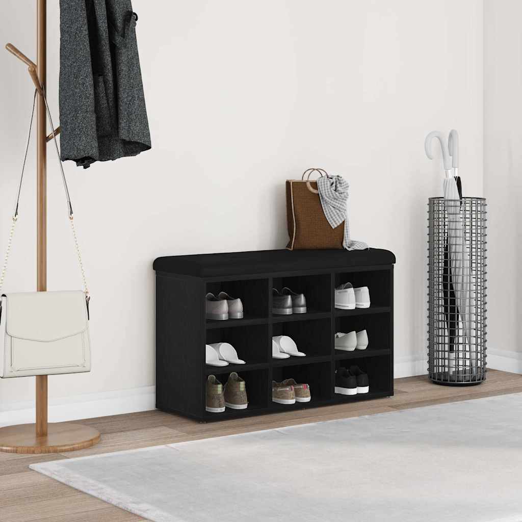 Skobenk Med Hylle Svart 82 X 32 X 50 Cm Konstruert Tre