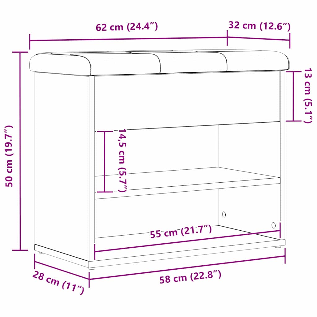 Oppbevaringsbenk Svart Eik 62 X 32 X 50 Cm Konstruert Tre