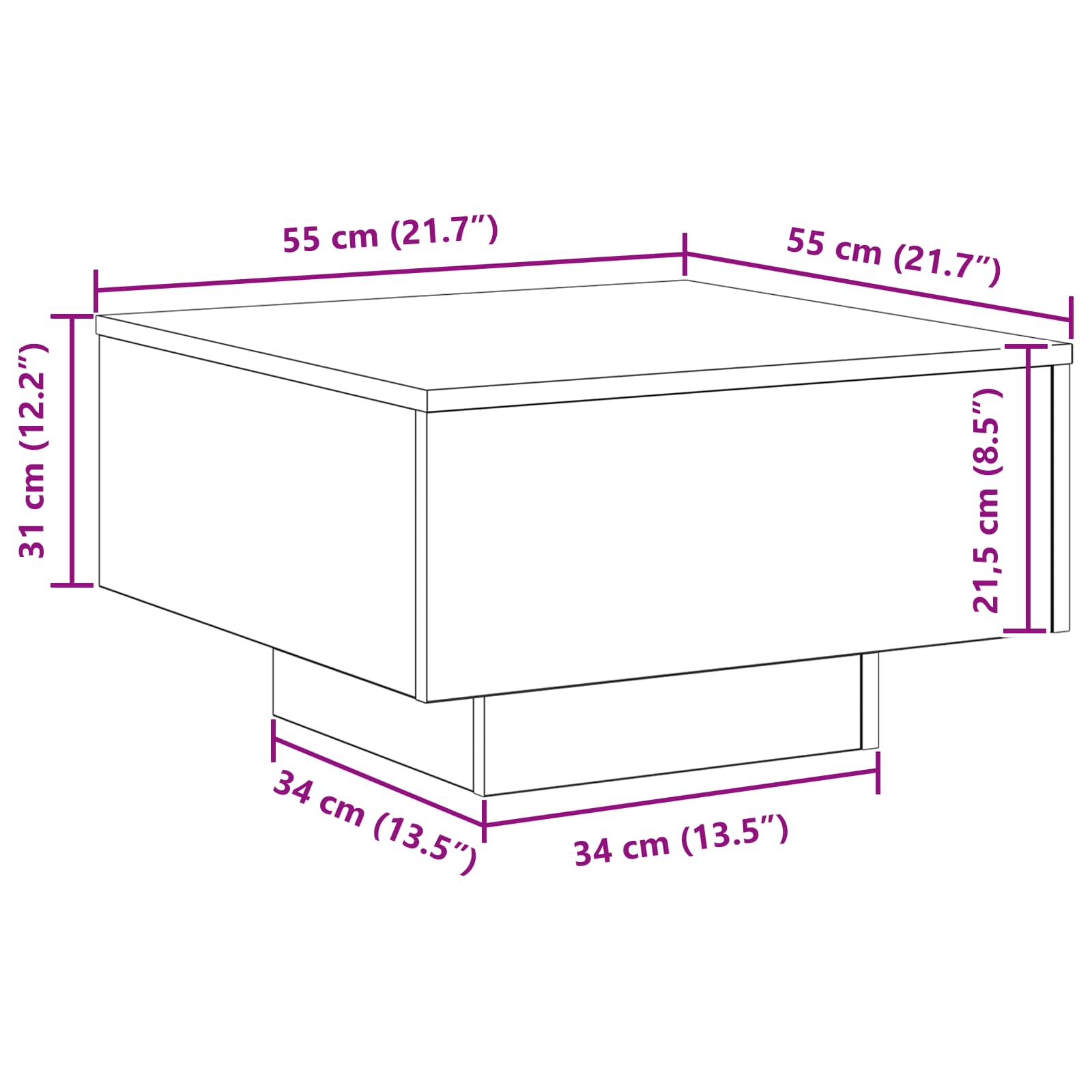 Kaffebord Svart Eik 55 X 55 X 31 Cm Konstruert Tre