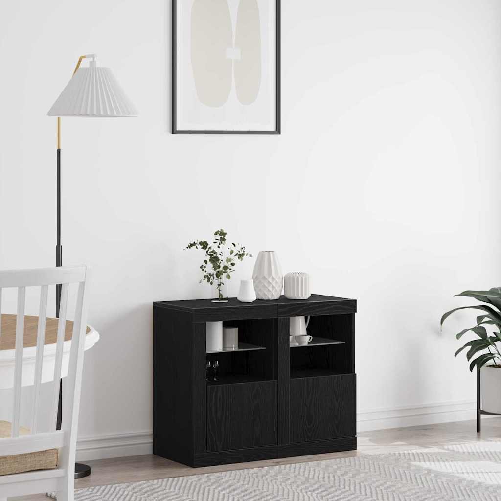 Led Sideboard 2 Pcs Svart Eik 41 X 37 X 67 Cm Konstruert Tre