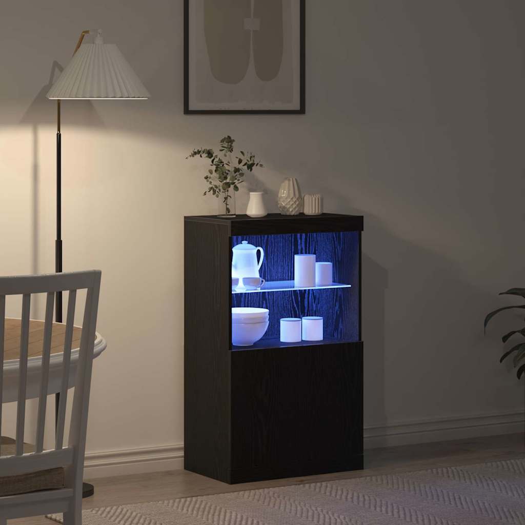 Led Sideboard Svart 60 X 37 X 100 Cm Konstruert Tre
