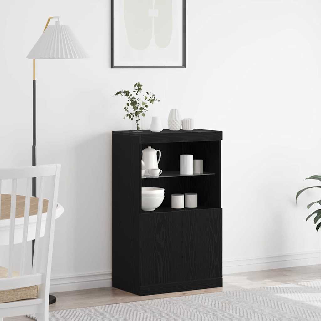 Led Sideboard Svart 60 X 37 X 100 Cm Konstruert Tre