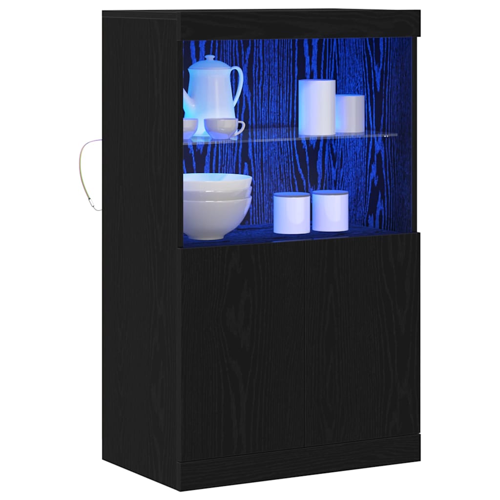 Led Sideboard Svart 60 X 37 X 100 Cm Konstruert Tre
