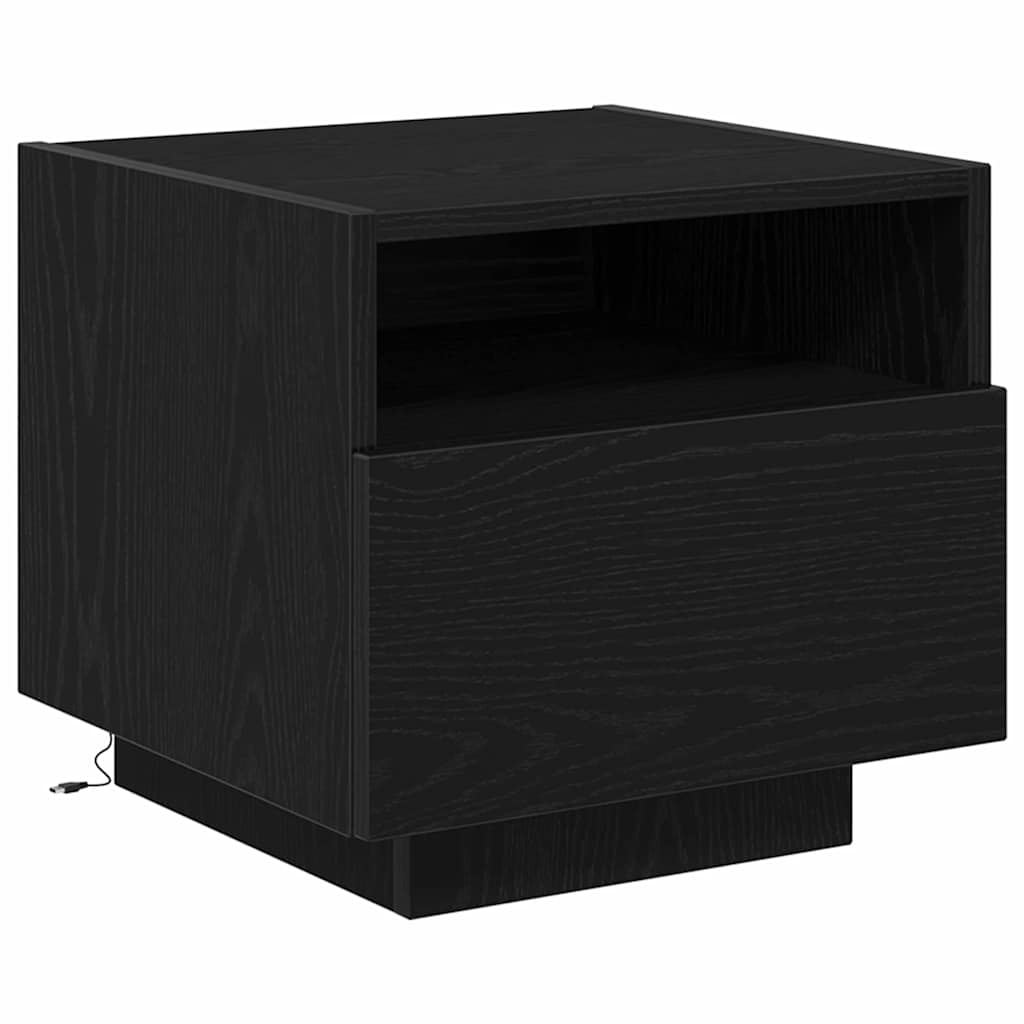 Nattbordskap Med Skuff Svart Eik 40 X 39 X 37 Cm Konstruert Tre