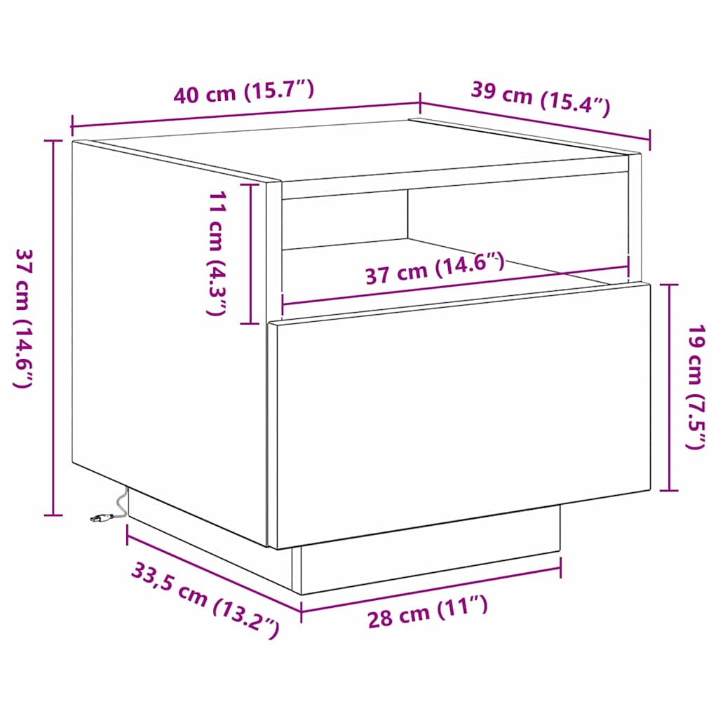Nattbordskap Med Skuff Svart Eik 40 X 39 X 37 Cm Konstruert Tre