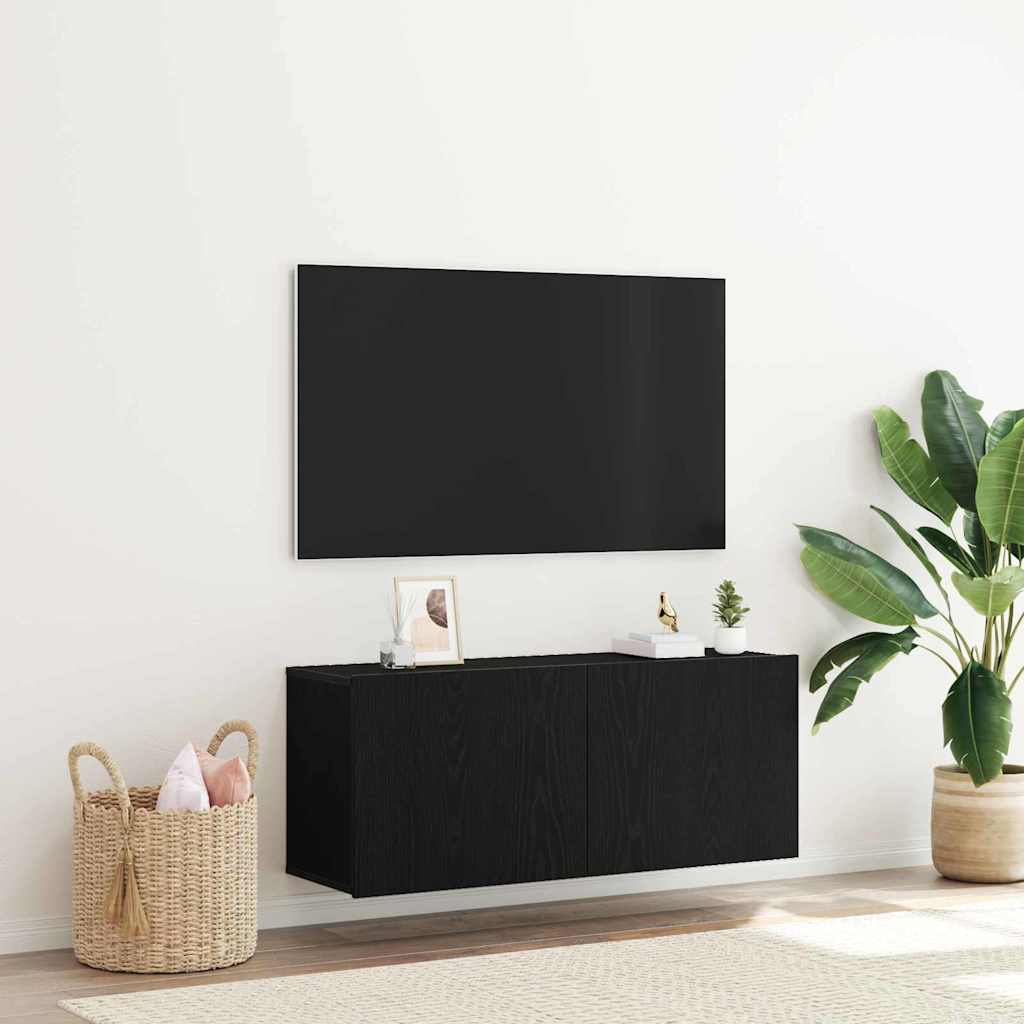 Tv-Benksett Svart Eik 100 X 30 X 41 Cm Konstruert Tre