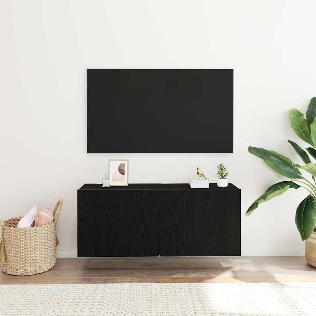 Tv-Benksett Svart Eik 100 X 30 X 41 Cm Konstruert Tre