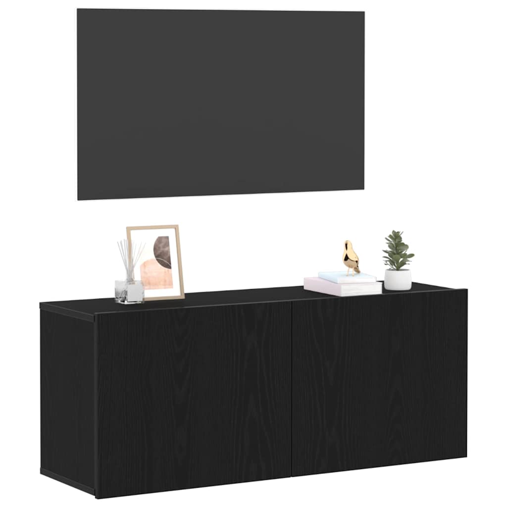 Tv-Benksett Svart Eik 100 X 30 X 41 Cm Konstruert Tre