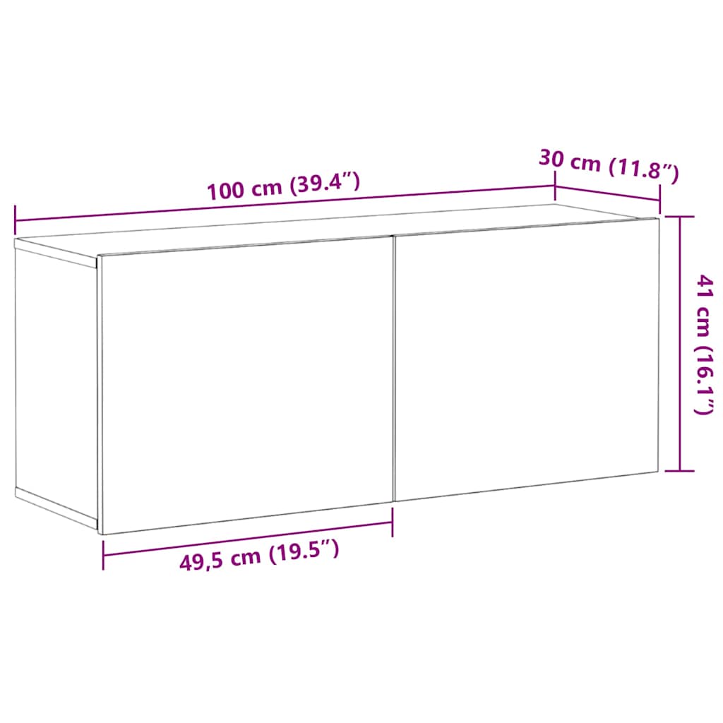 Tv-Benksett Svart Eik 100 X 30 X 41 Cm Konstruert Tre