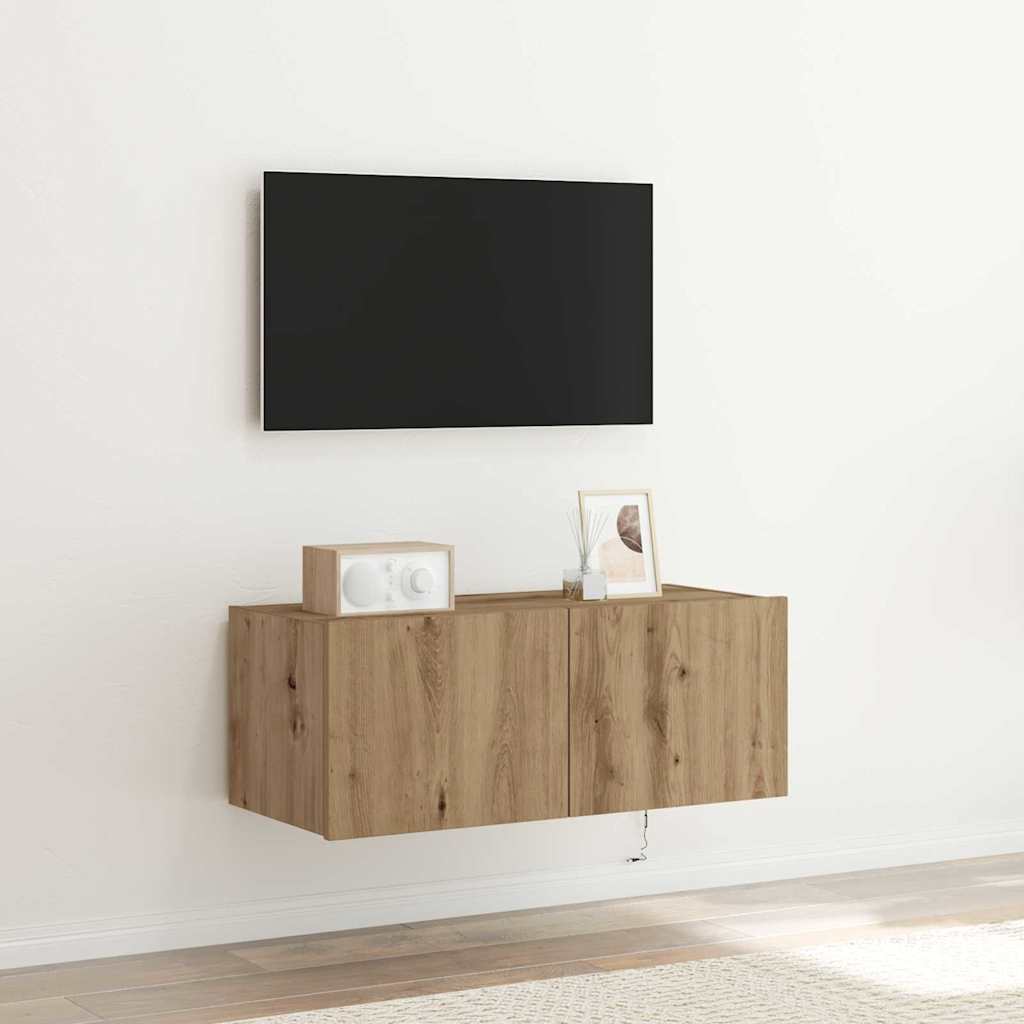 Tv Veggskap Artisan Eik 80 X 35 X 31 Cm Konstruert Tre