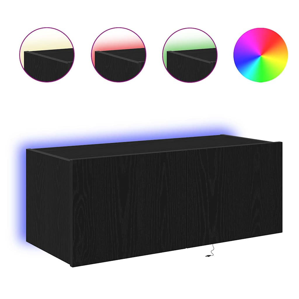 Tv Veggskap Svart Eik 80 X 35 X 31 Cm Konstruert Tre