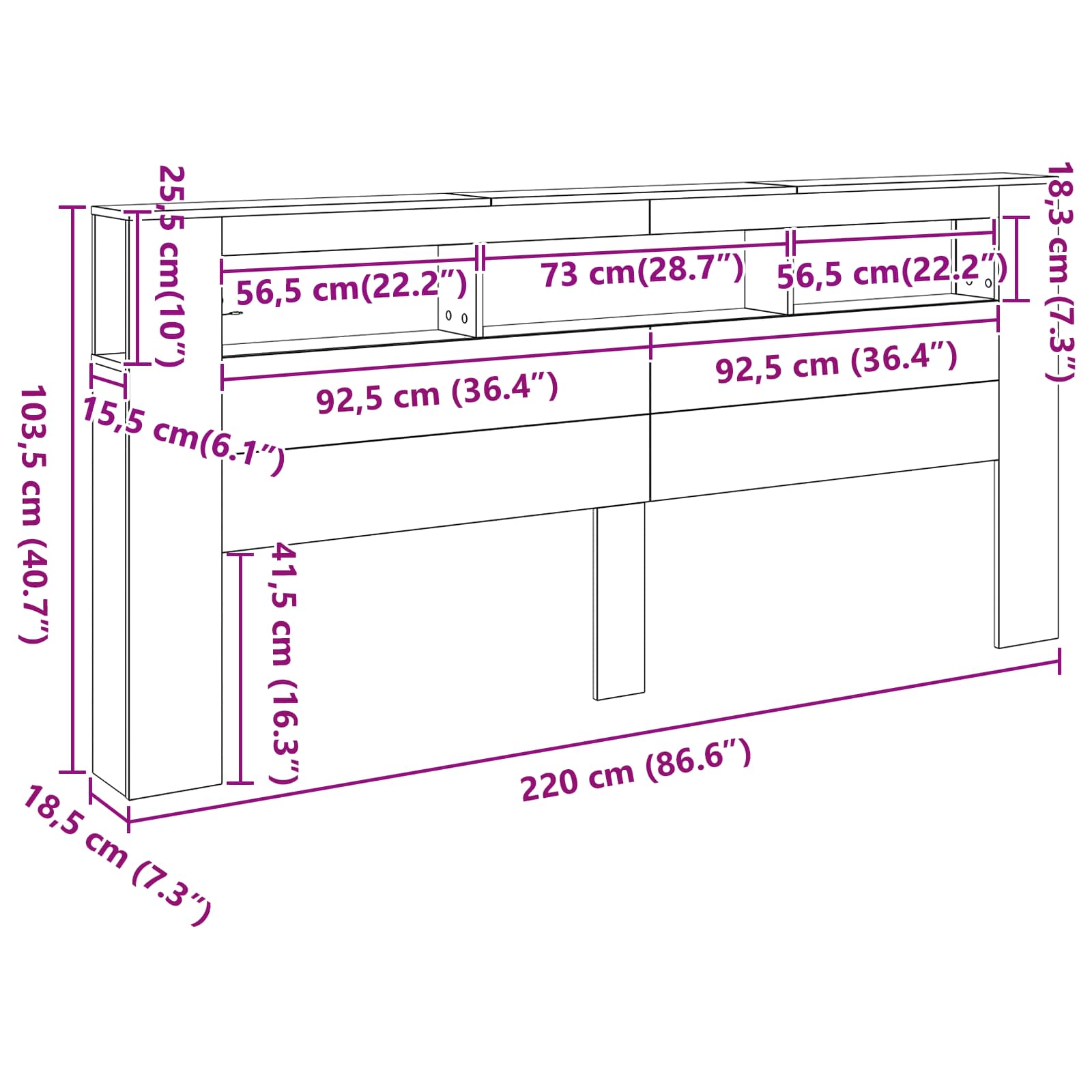 Led Hodegavl Svart Eik 220 X 18,5 X 103,5 Cm Konstruert Tre