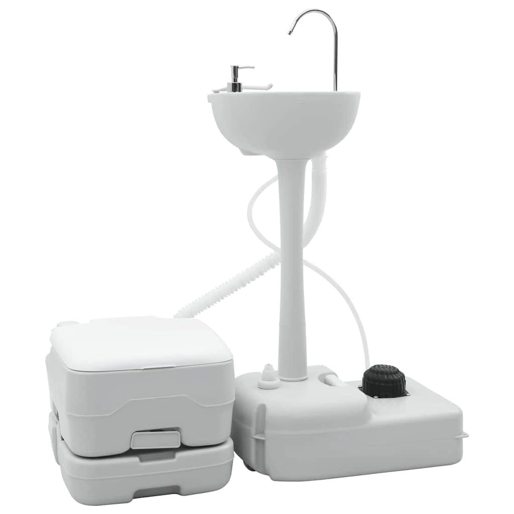 Camping Toalett Set 2 Pcs Grå Og Hvit Høy-Densitet Polyetylen