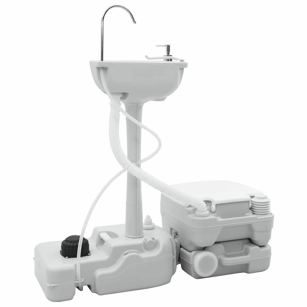 Camping Toalett Set 2 Pcs Grå Og Hvit Høy-Densitet Polyetylen