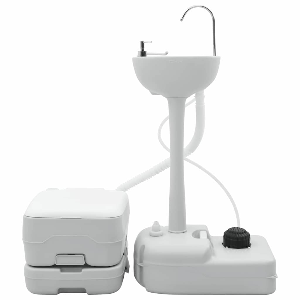 Camping Toalett Set 2 Pcs Grå Og Hvit Høy-Densitet Polyetylen