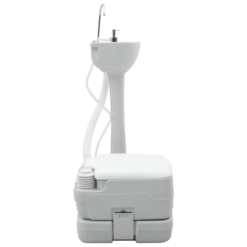 Camping Toalett Set 2 Pcs Grå Og Hvit Høy-Densitet Polyetylen