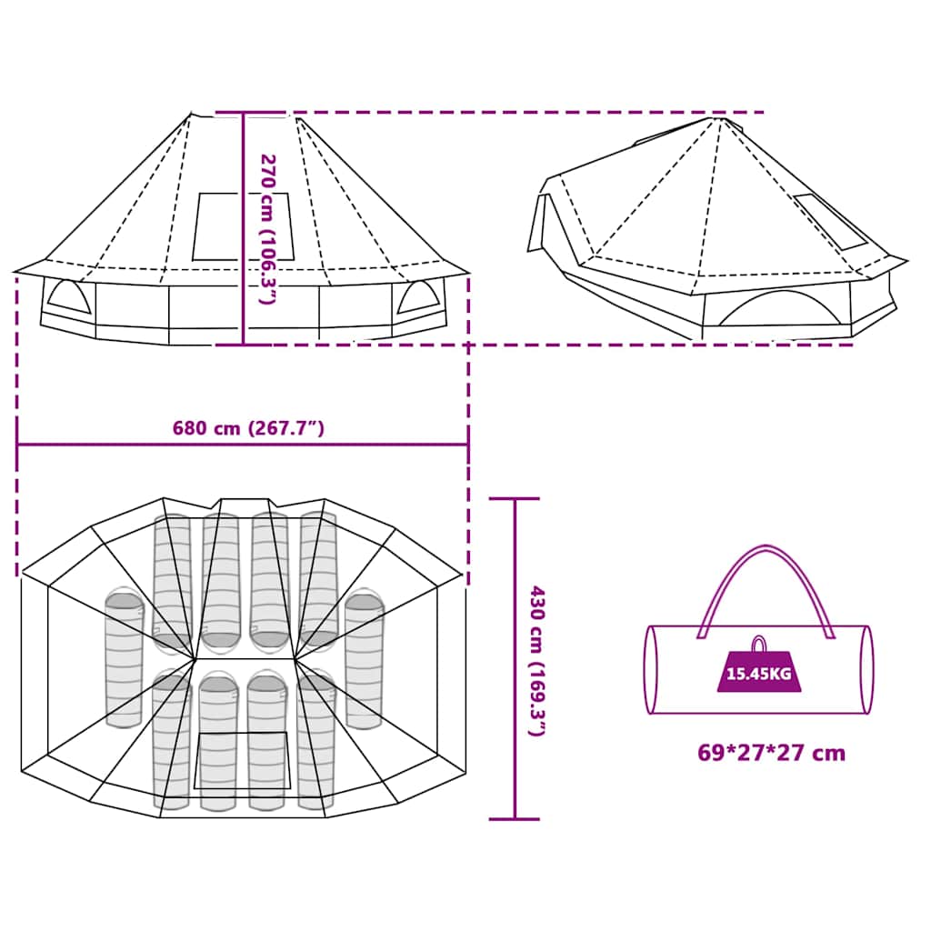 Tipi Telt Med Tak Med Lagring Grønn 680 X 430 X 270 Cm Taft